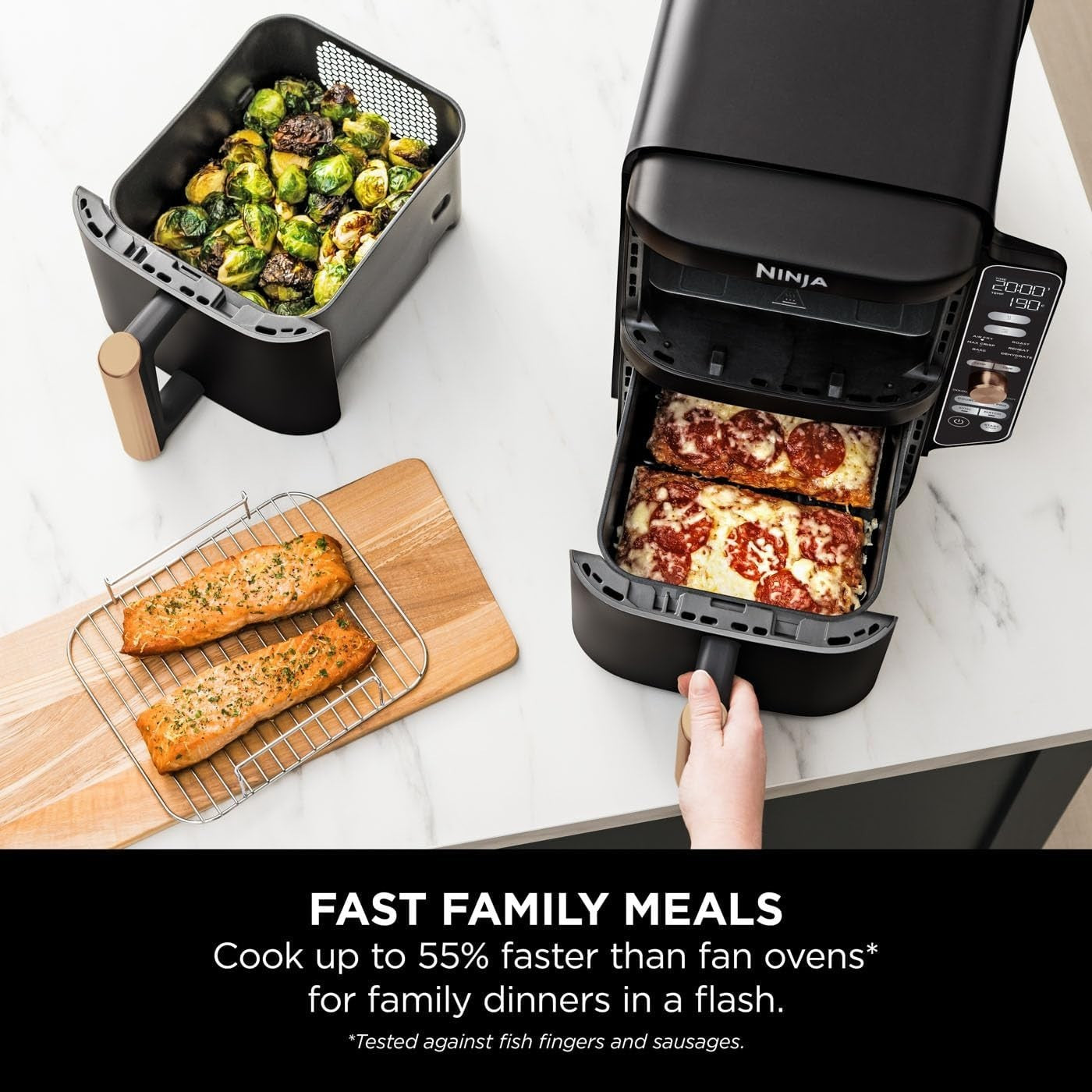 Double Stack Dual Zone Air Fryer 9.5L 4 Levels Slim No Oil 6-in-1