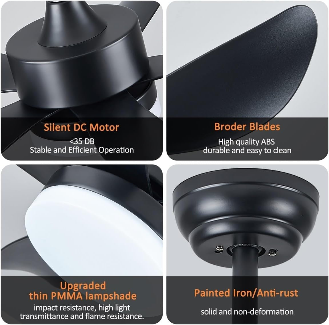 30" Black Ceiling Fan Light, 6 Speeds, Dimmable, Reversible, Quiet Smart Fan