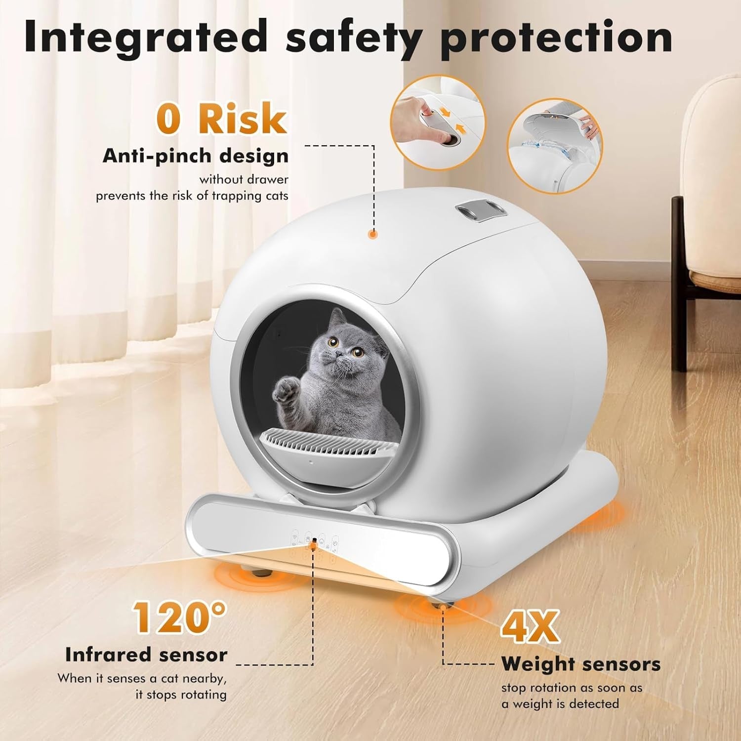 Self Cleaning Cat Litter Box APP Control 65L Multi Cat Odor Free