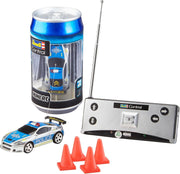 Mini RC Police Car in Can – 27MHz Remote Control Toy with Cones, 8cm Model