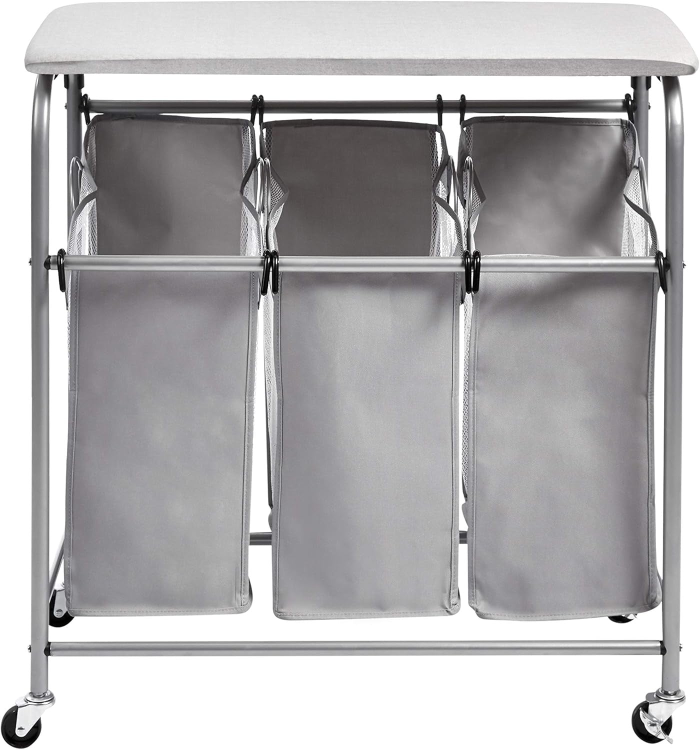 Laundry Sorter with Ironing Board 3 Bag Hamper Rolling Storage Unit