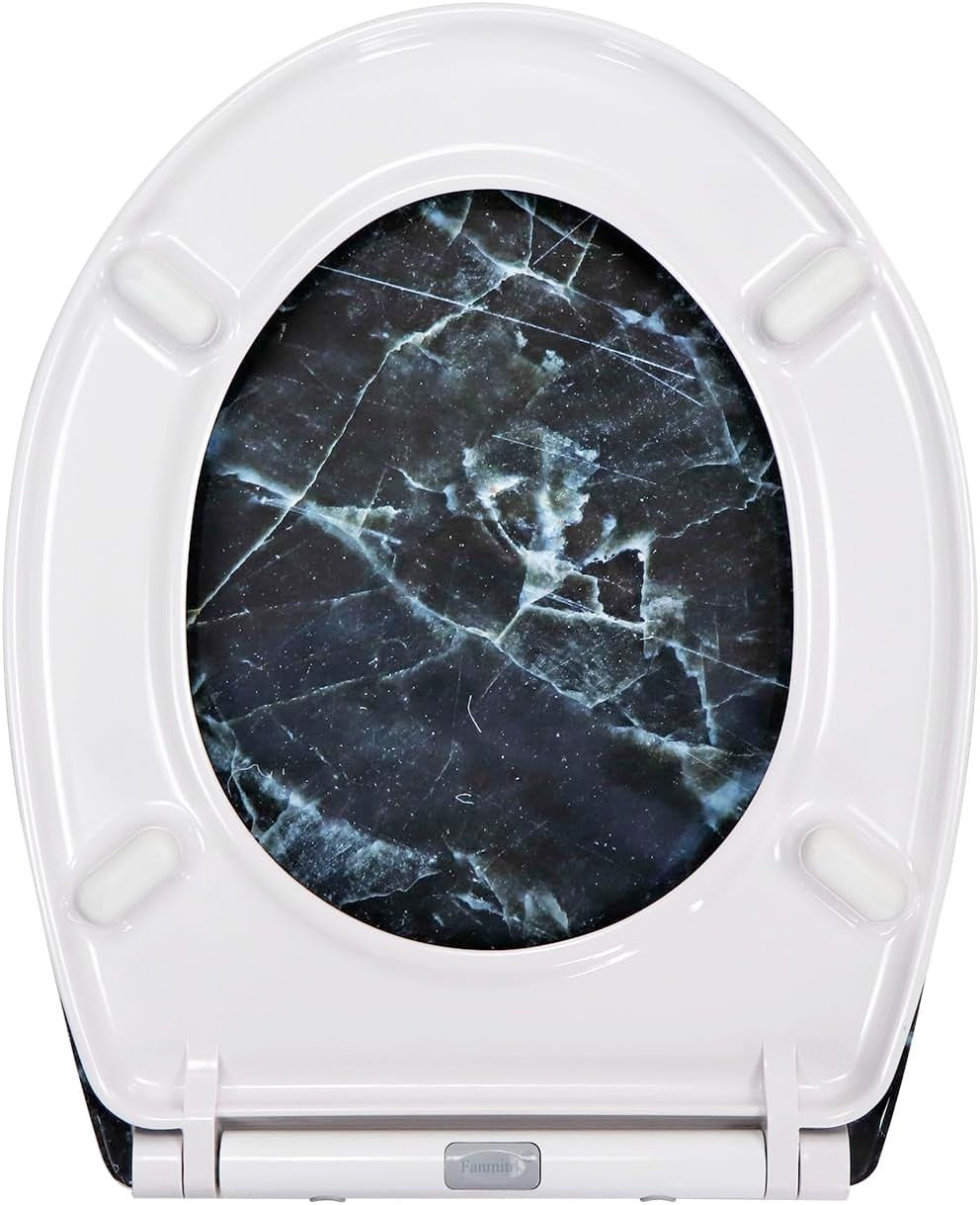 Soft Close Black Marble Toilet Seat Quick Release Top Fixing 45x37cm