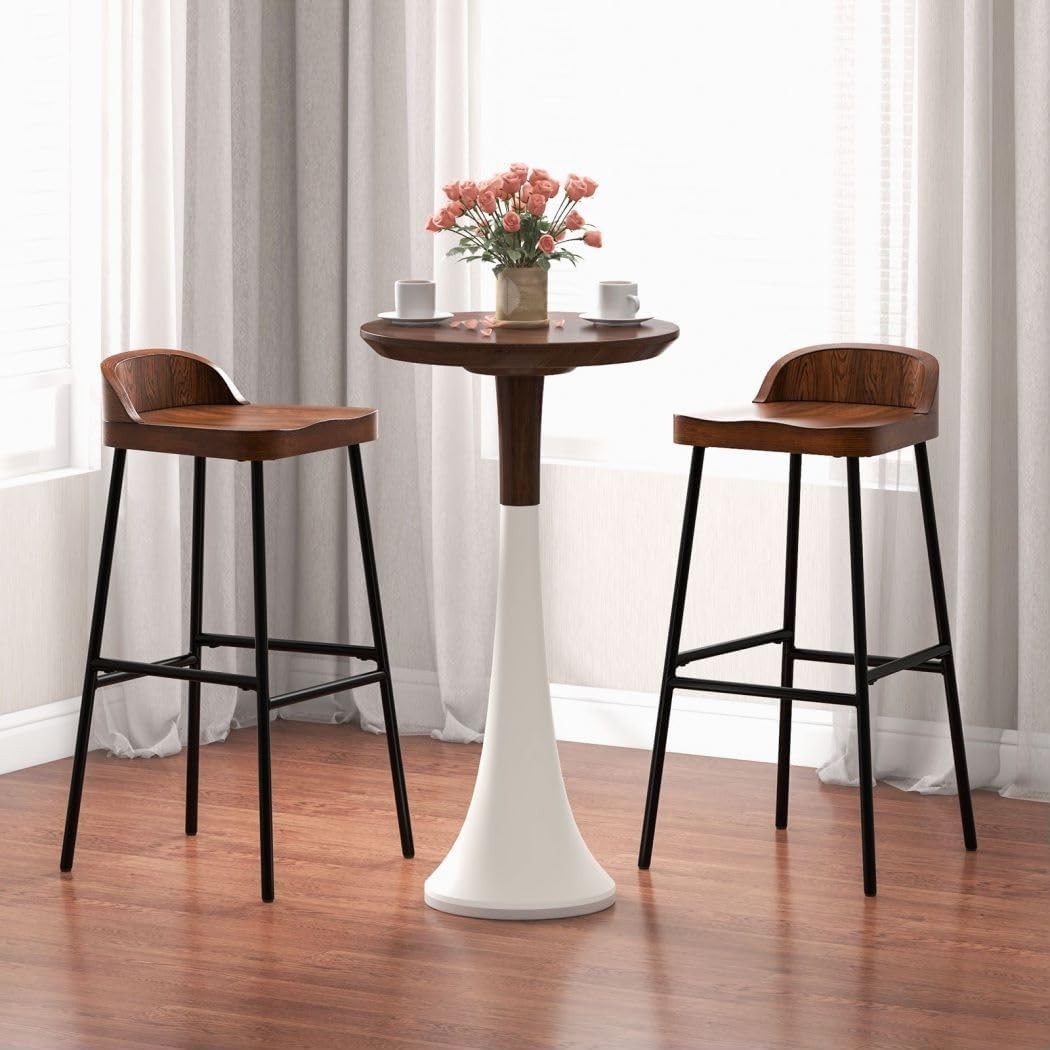 Walnut Bar Stools Set of 2 – Wooden Counter Chairs with Footrest
