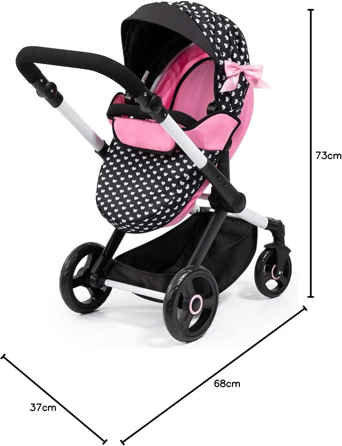3in1 Dolls Pram Pushchair Carrycot Set Adjustable Handle Tall Toy Buggy
