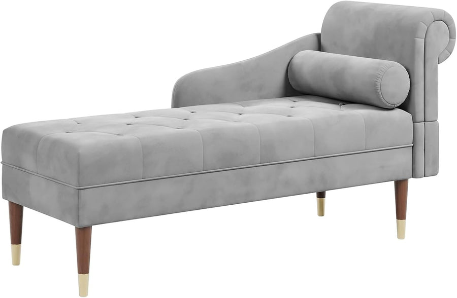 Luxury Grey Velvet Chaise Lounge Sofa Right Armrest – Space-Saving & Comfy