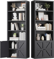 Tall Black 6-Tier Bookcase with Cabinet Doors Modern Storage & Display Unit 181