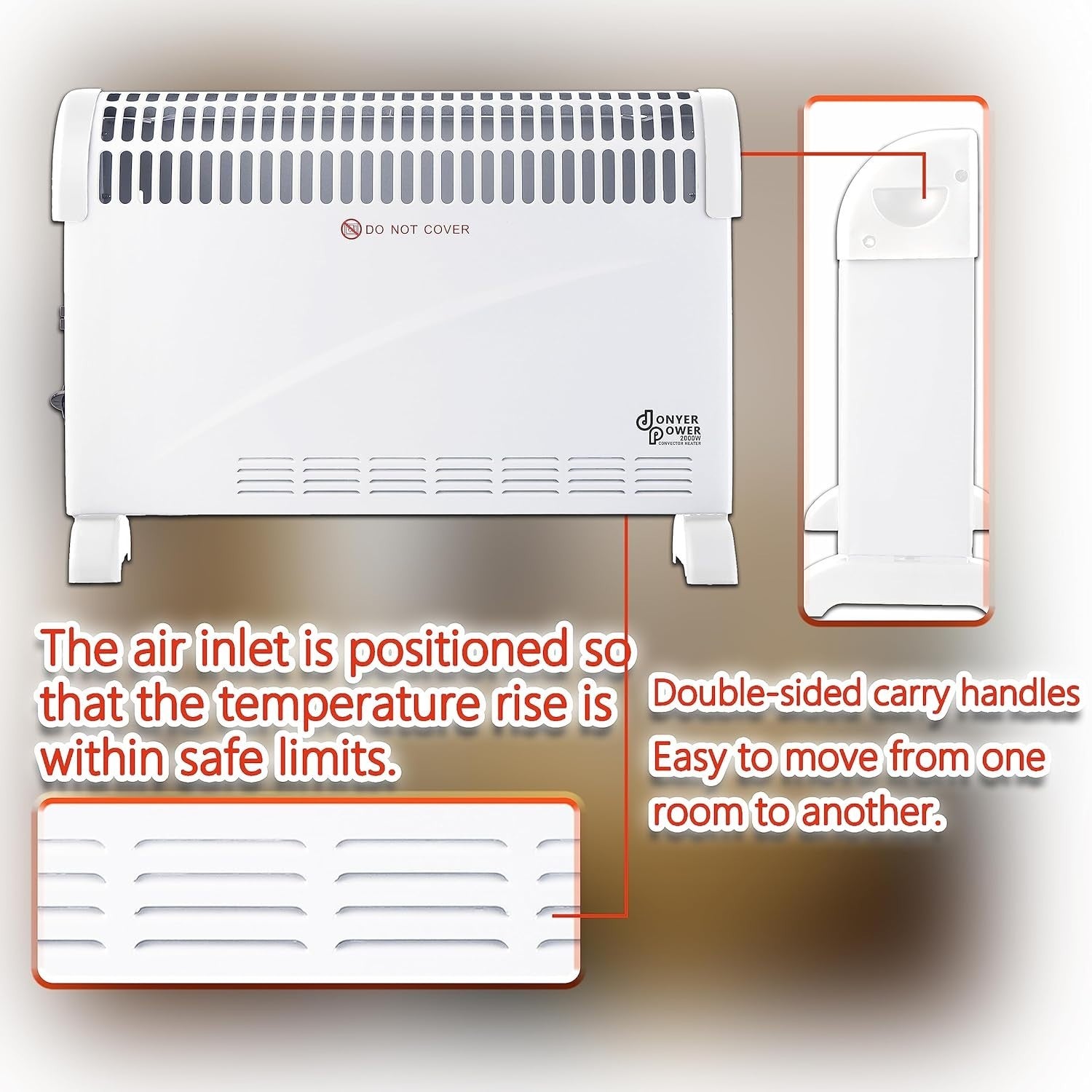 2000W Portable Oil-Free Convector Heater | Adjustable Thermostat & Timer