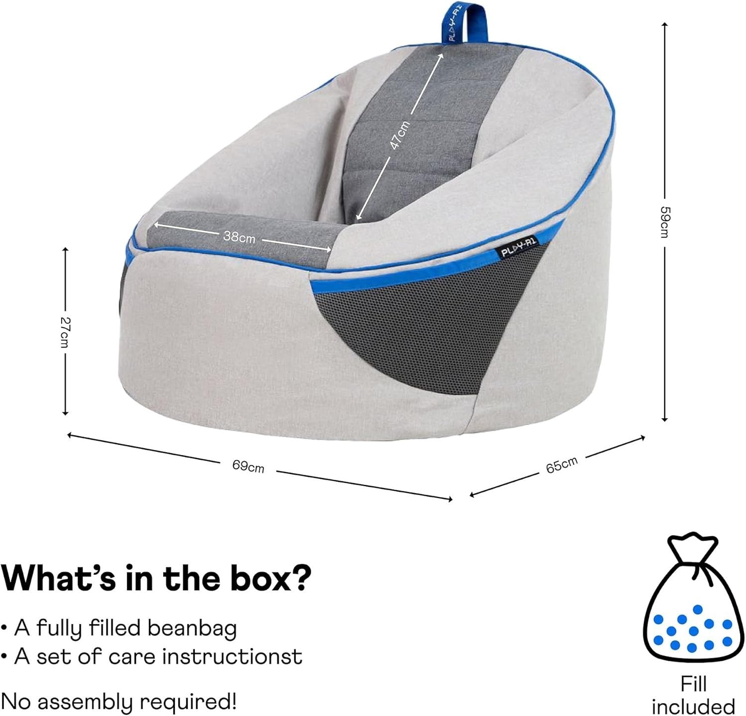 Kids Grey Bean Bag Chair for Gaming, Playroom, Bedroom - Lightweight, Durable