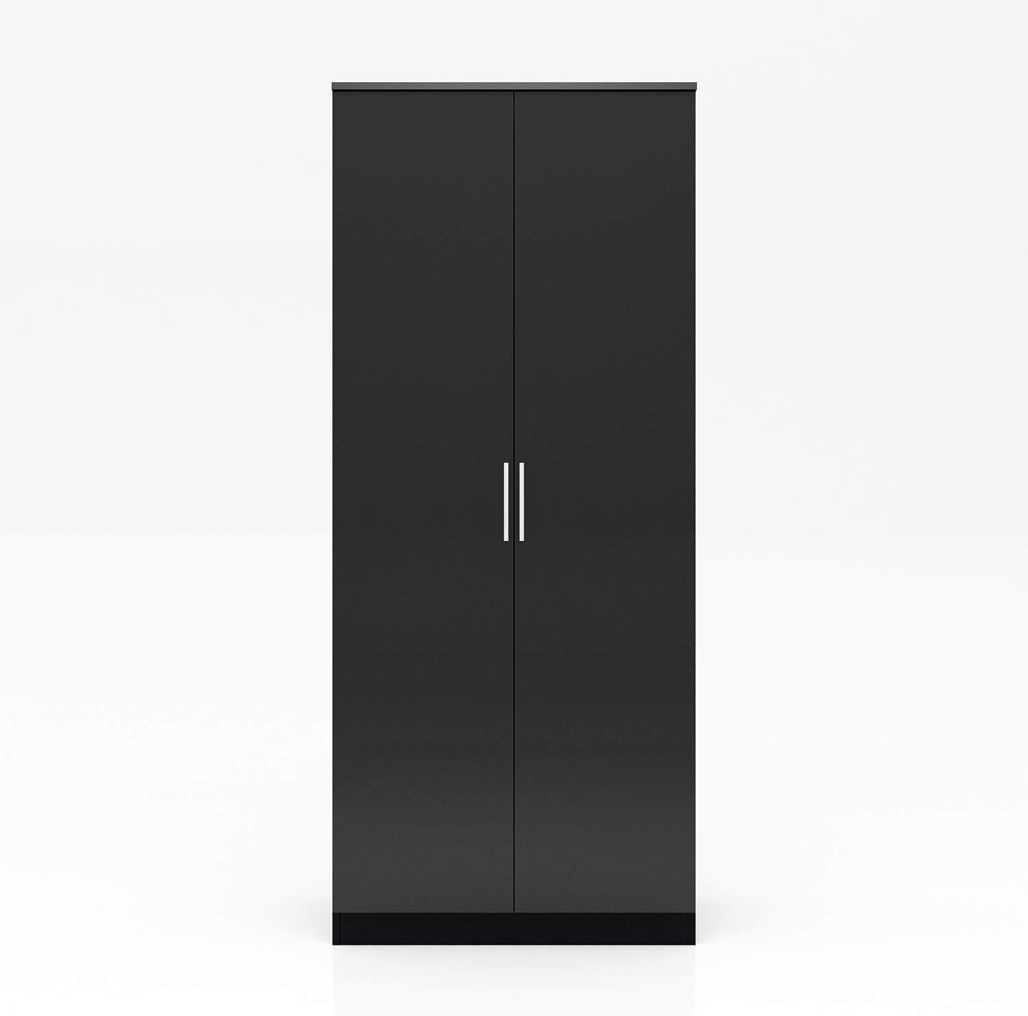 2 Door Wardrobe High Gloss Black Soft Close Storage Modern Bedroom Unit