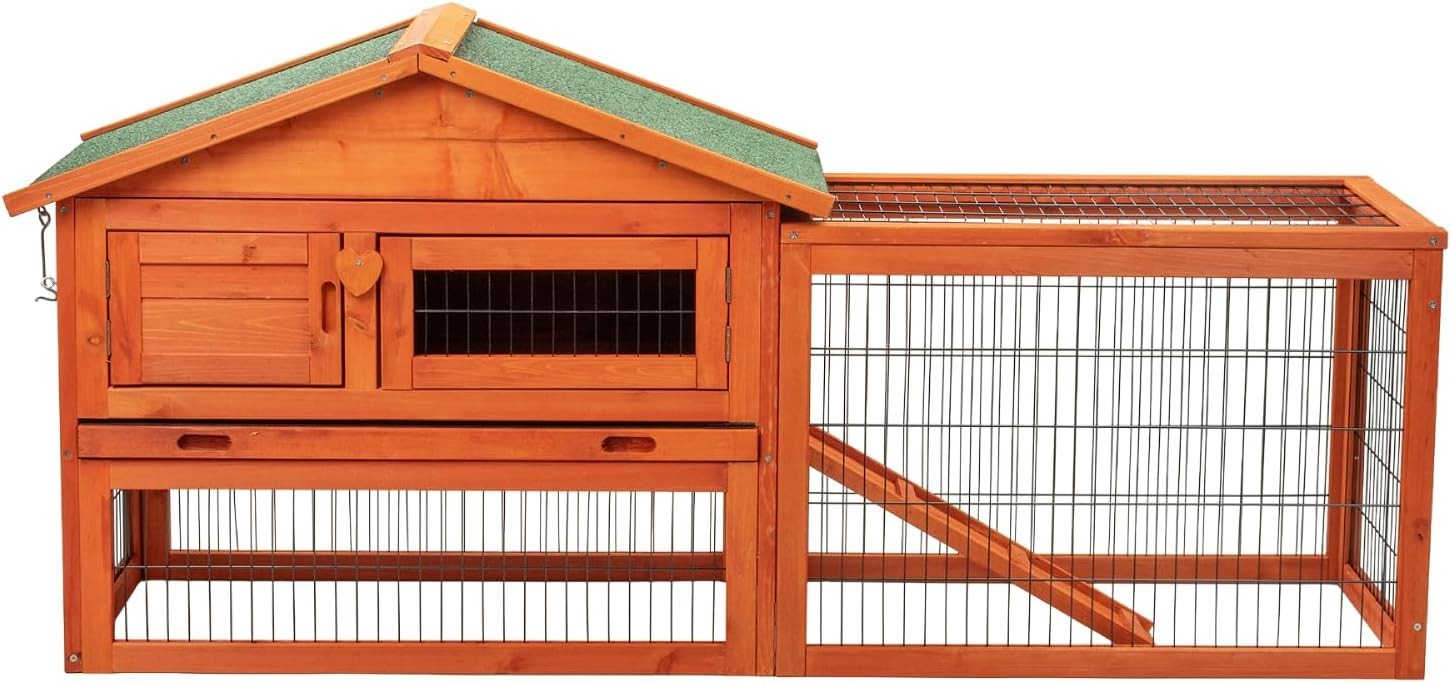 5ft Rabbit Hutch with Run Outdoor Wooden Weatherproof Cover