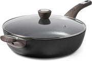 30cm Black Deep Non Stick Saute Pan with Lid, 4.7L Skillet Induction Compatible