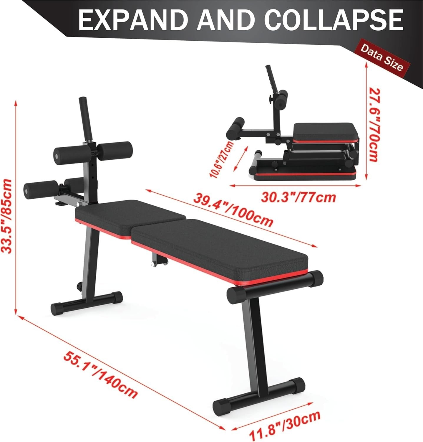 Foldable Decline Flat Weight Bench 300kg Compact Home Gym Training