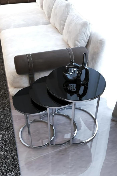 Modern Glass Nesting End Tables Set of 2 Stackable Metal Frame Space Saving