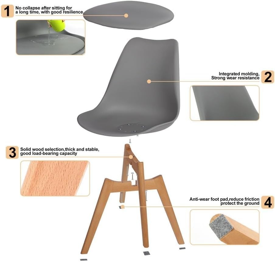 Round Dining Table & 4 Grey Chairs Set – Compact, Modern, Padded Seats