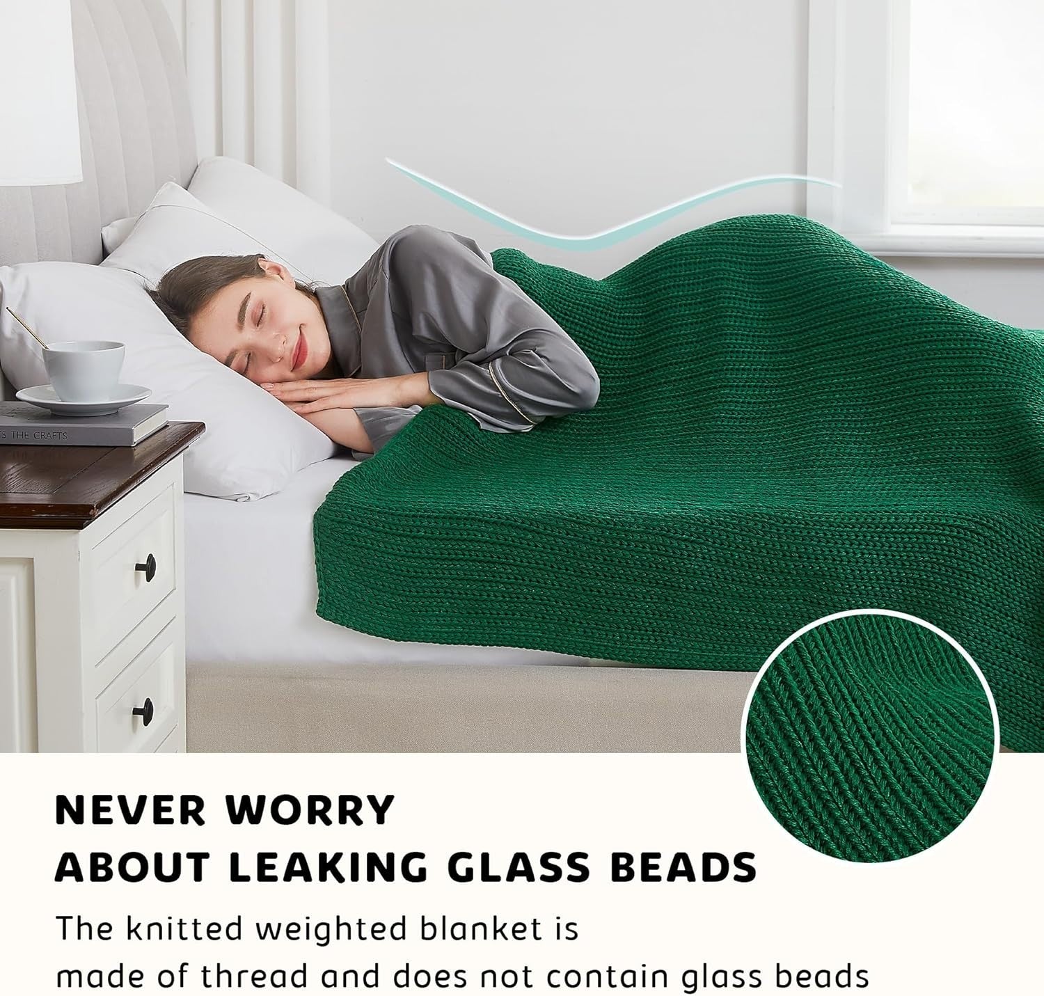 Knitted Weighted Blanket 7lbs 50x60 Green Cooling Heavy Throw