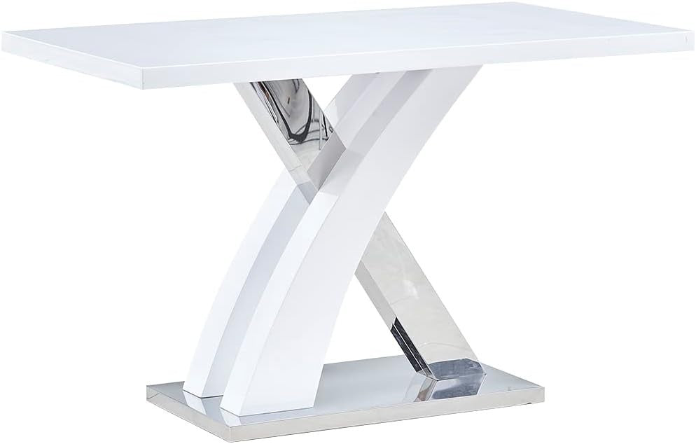 High Gloss White Extendable Kitchen Dining Table with Stainless Steel Base