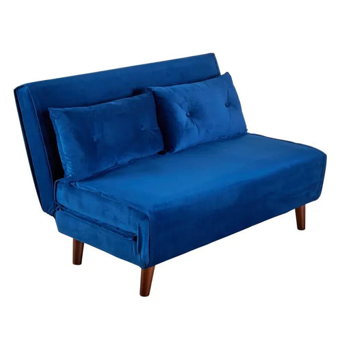 Velvet Double Sofa Bed Blue Folding Chair Sleeper Seat with Pillows