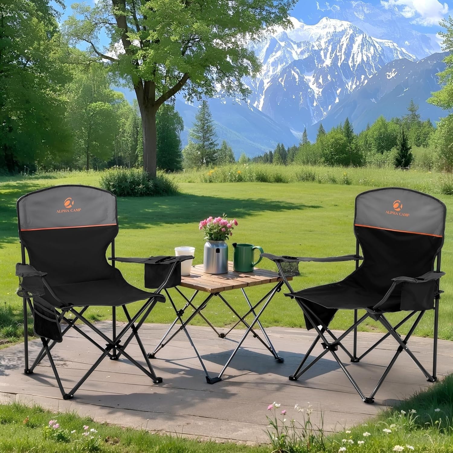 Lightweight Portable Camping Chairs 2-Pack with Cooler & Storage Pockets