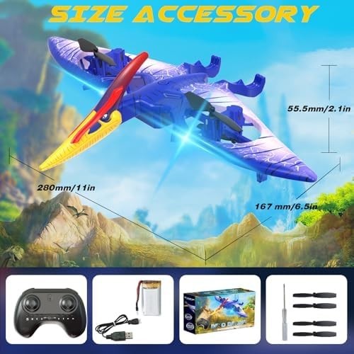 RC Dinosaur Drone for Kids Boys 8-12, Remote Control Plane, USB Rechargeable