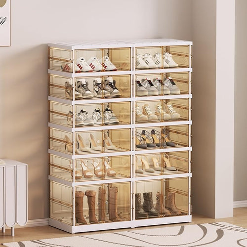 6 Tier Foldable Shoe Rack 24 Pair Organizer Transparent Doors Stackable