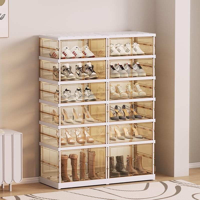 6 Tier Foldable Shoe Rack 24 Pair Organizer Transparent Doors Stackable