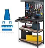 Heavy Duty Workbench 81x41x156cm Pegboard Shelves Drawer Metal Garage Table