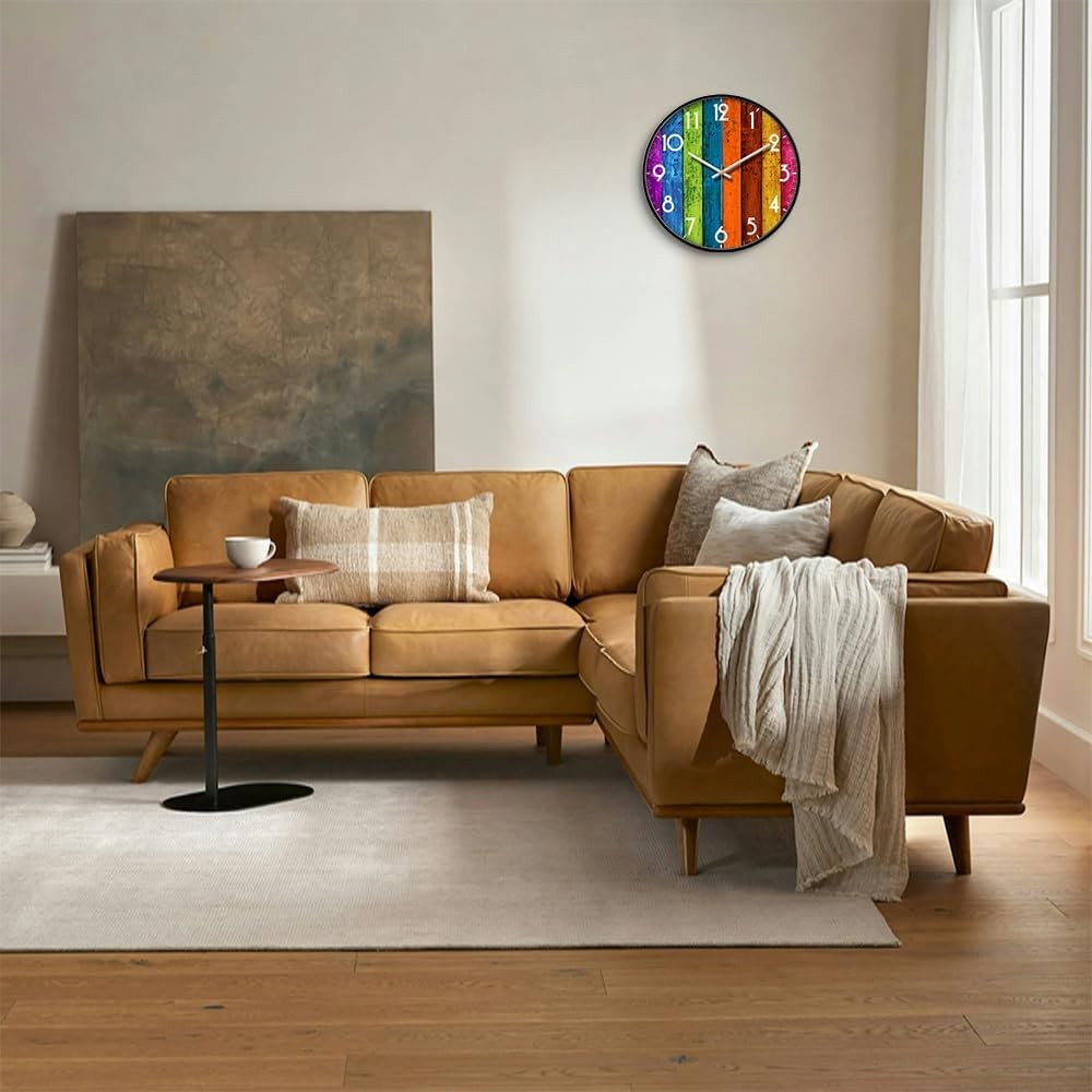Colourful 14inch Wall Clock Silent Quartz Large Rainbow Modern Home Decor
