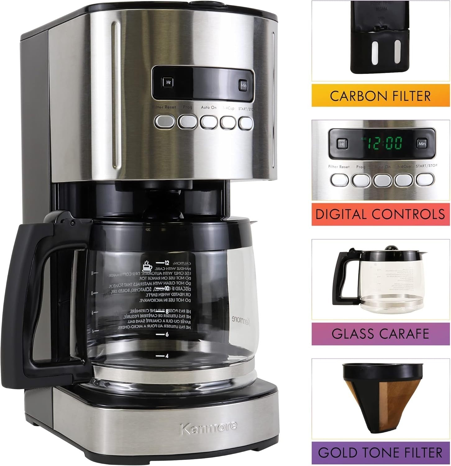 12-Cup Filter Coffee Machine 1.8L Digital Timer Auto Shut-Off Stainless