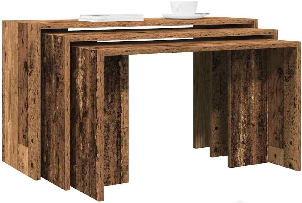 Modern Nesting End Side Tables Set of 2 Rectangular Walnut Wood Stackable Old Wo