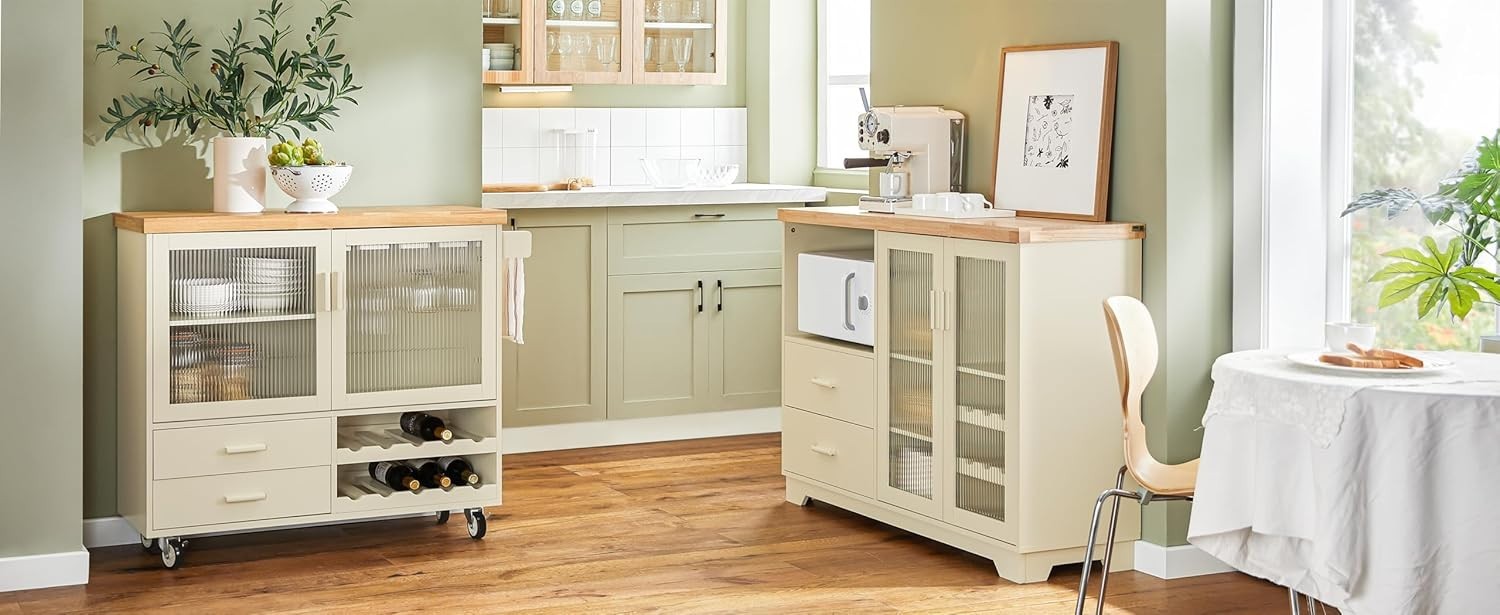 Kitchen Sideboard Cabinet with Microwave Shelf & Wine Rack Beige 120x40cm
