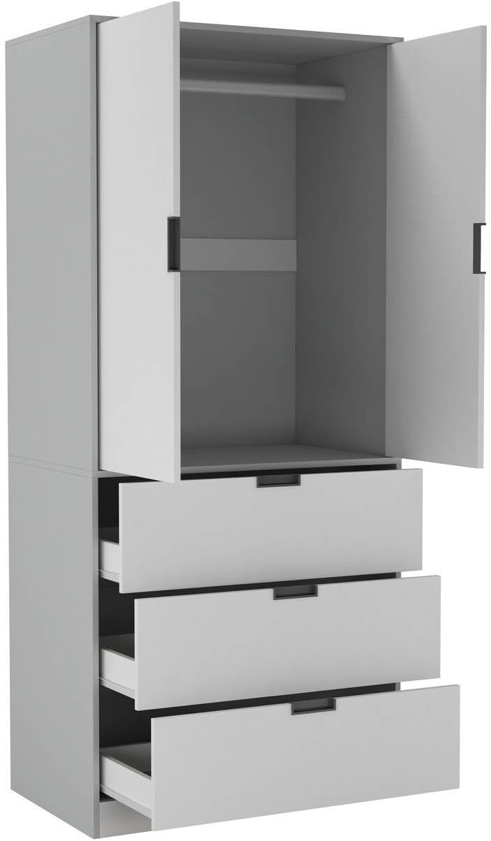 White 2 Door Wardrobe with 3 Drawers & Rail | 180cm Modern Storage