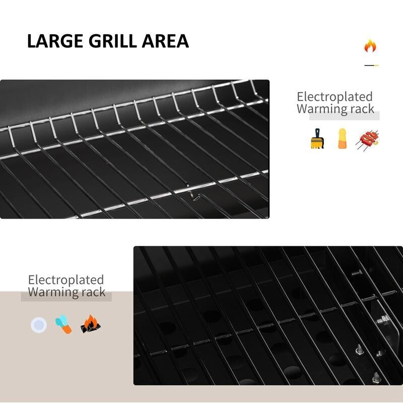 Charcoal BBQ Smoker Grill Trolley w/ Shelf, Lid, Thermometer, Hooks, Wheels