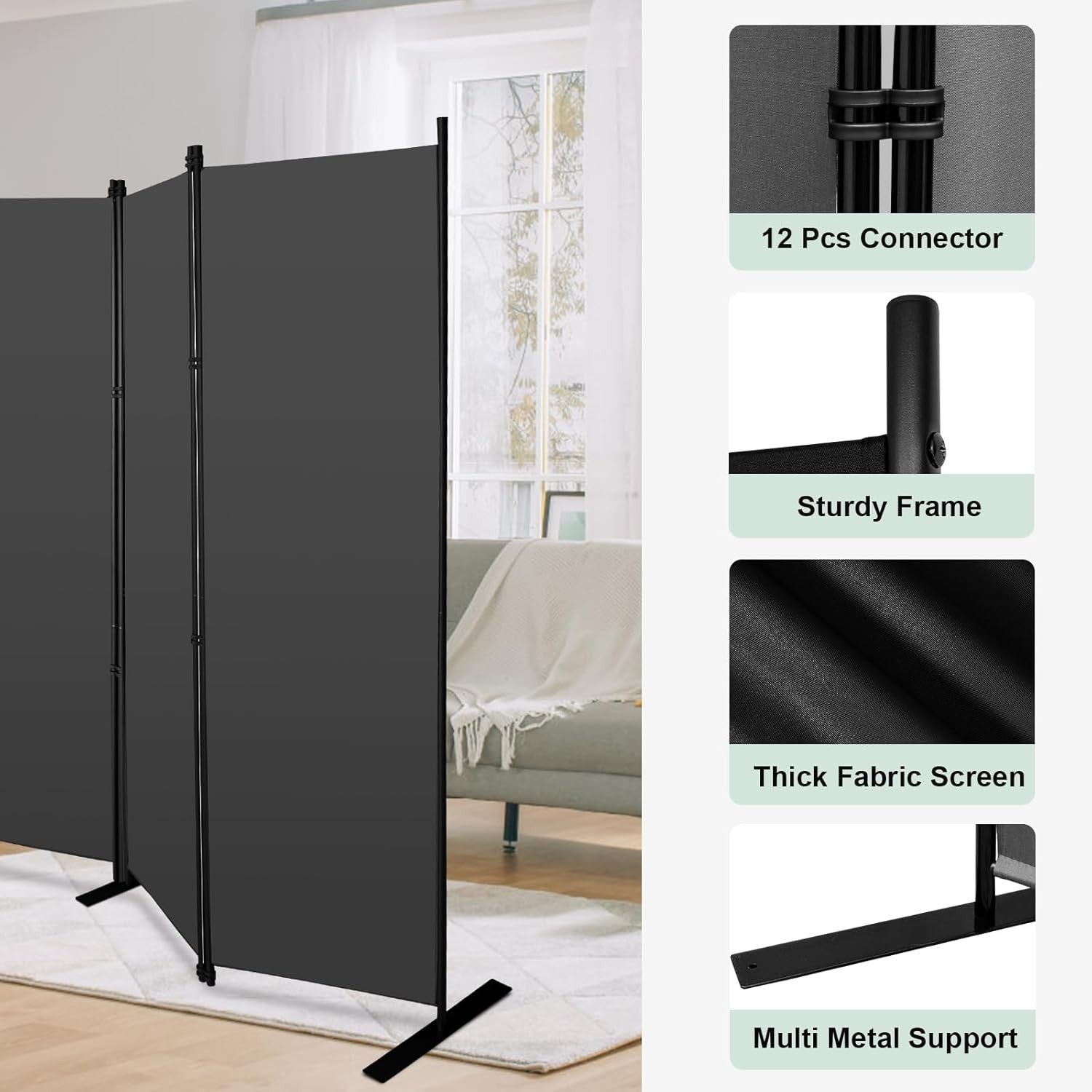 8 Panel Room Divider Folding Privacy Screen Freestanding Partition 402x183cm Gre