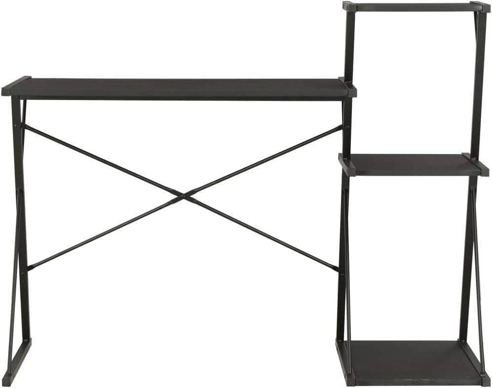 Z-Shaped Computer Desk with Shelves 116x50x93cm – Black Home Office Workstation