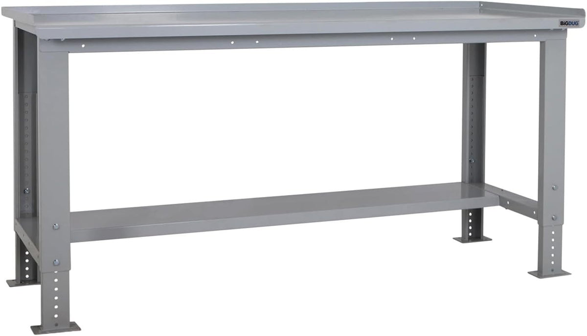 Adjustable Heavy Duty Workbench 600kg Steel Top with Shelf 1715mm x 600mm