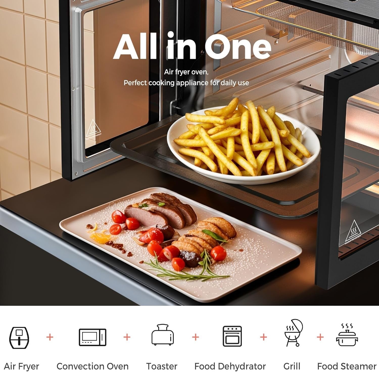 28L Air Fryer Oven Rotisserie 18-in-1 1700W Window Light 30-230C No Oil