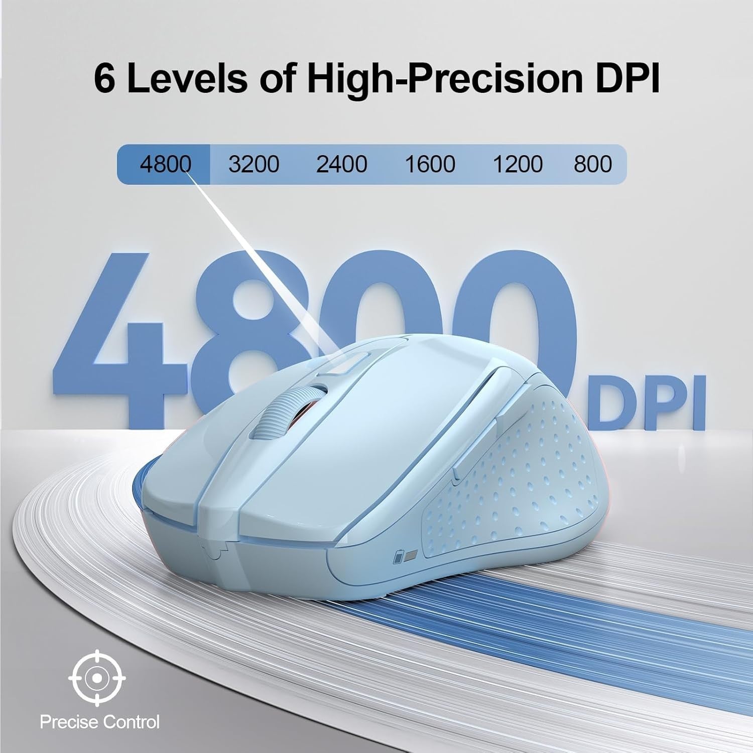 Light Blue Silent Bluetooth Mouse 4800DPI Ergonomic Rechargeable Laptop PC