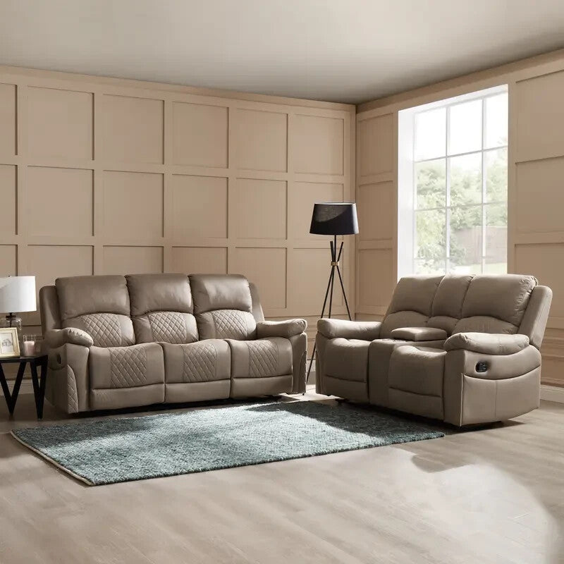 2 Seater Recliner Sofa Air Leather Brown Manual Couch Cupholder Storage