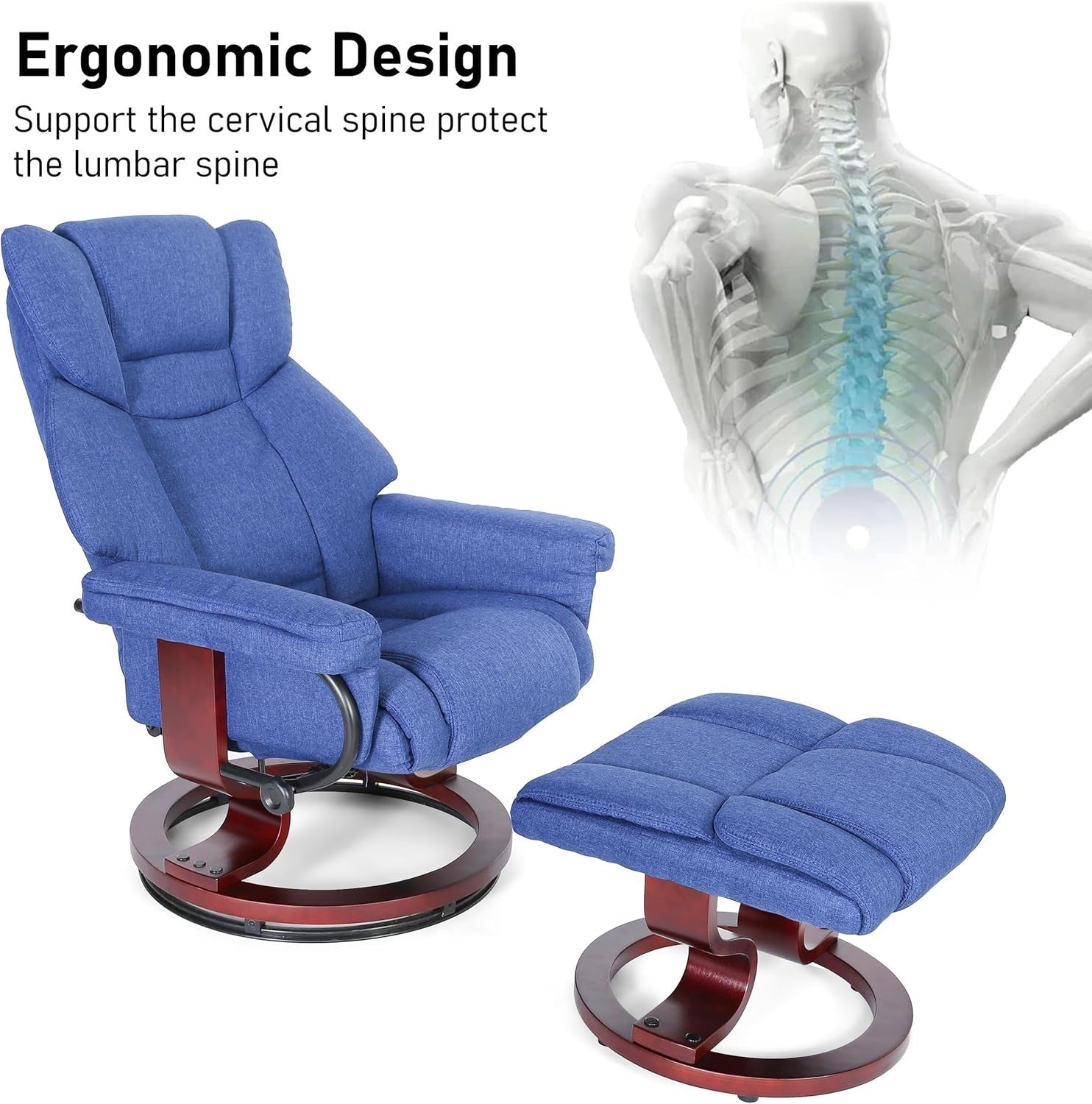 Swivel Recliner Armchair with Footstool Linen High Back Tilt Lounge