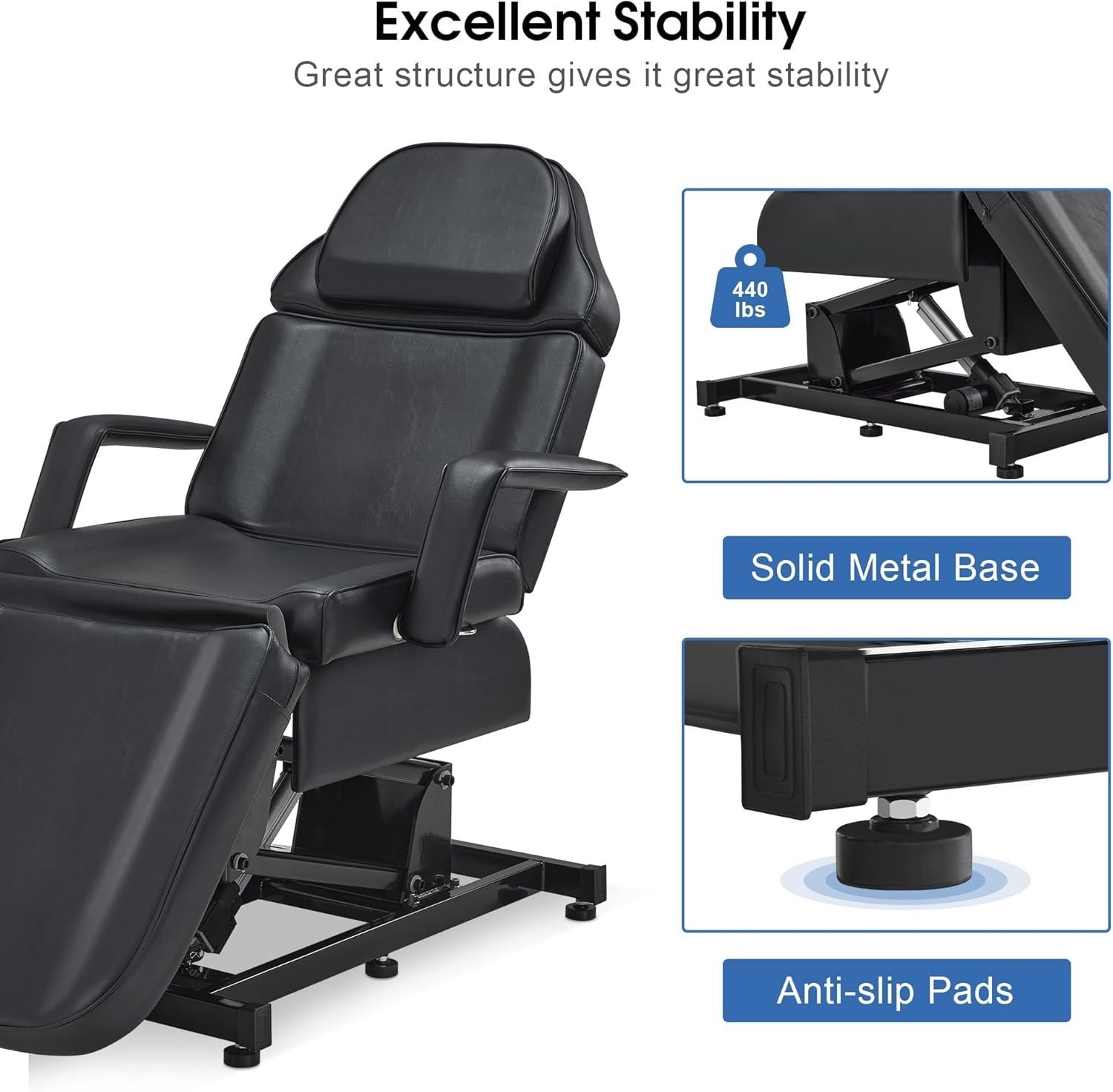 Fully Electric 3-Motor Beauty Massage Bed Facial Lash Tattoo Chair Adjustable