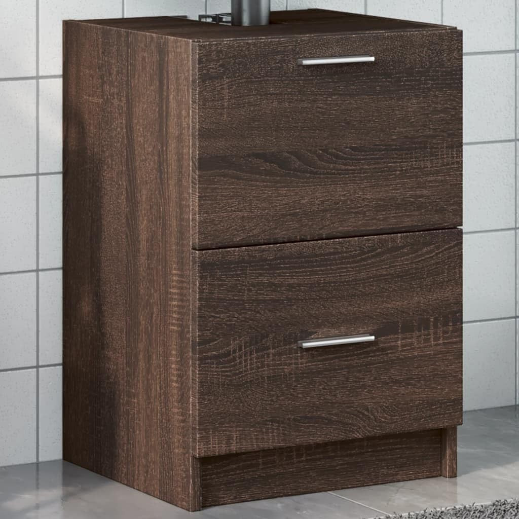 Brown Oak Under Sink Bathroom Cabinet 3 Drawer Vanity Storage Unit 40x37x59cm