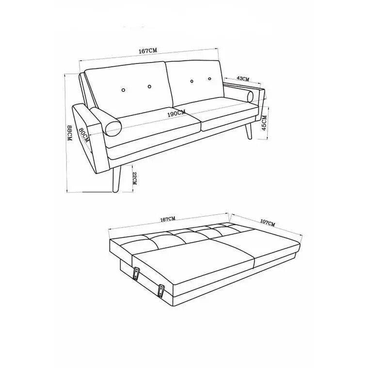 3 Seater Fabric Sofa Bed Charcoal | Clic Clac Guest Sleeper with Bolsters