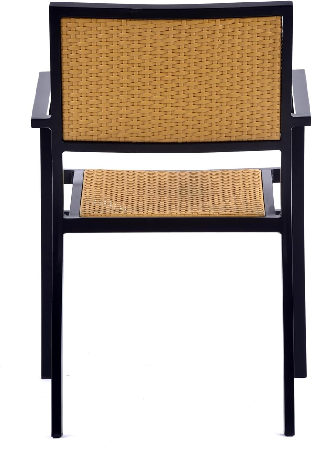Teak Rattan Armchair Outdoor Dining Patio Chair Stackable Garden Seating
