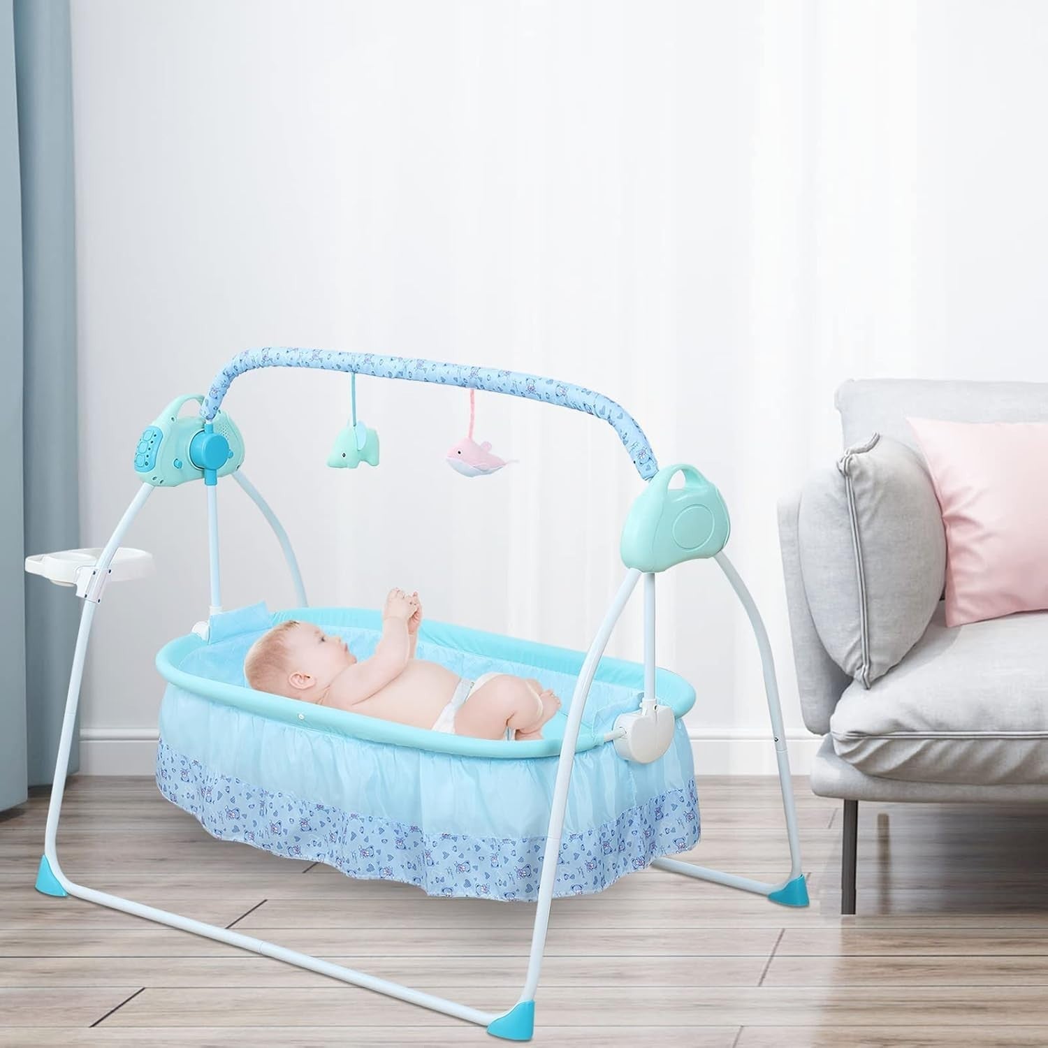 Electric Baby Crib Bassinet Auto Rocking Cot with Music & Bluetooth