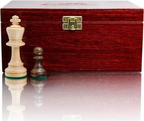 Staunton No.5 Weighted Wooden Chess Pieces with Stylish Red Storage Box