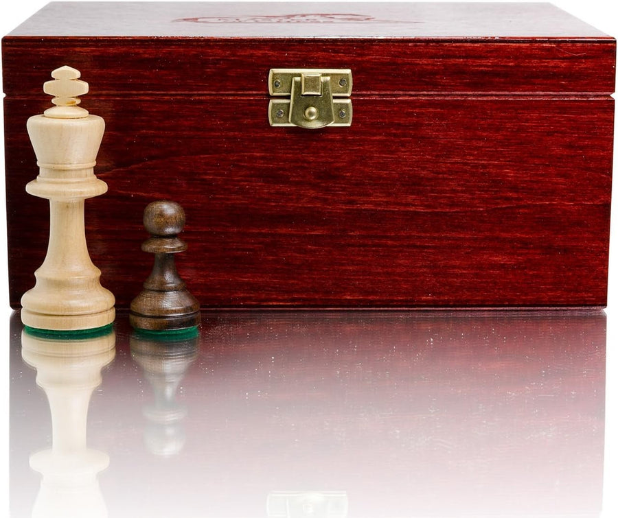 Staunton No.5 Weighted Wooden Chess Pieces with Stylish Red Storage Box