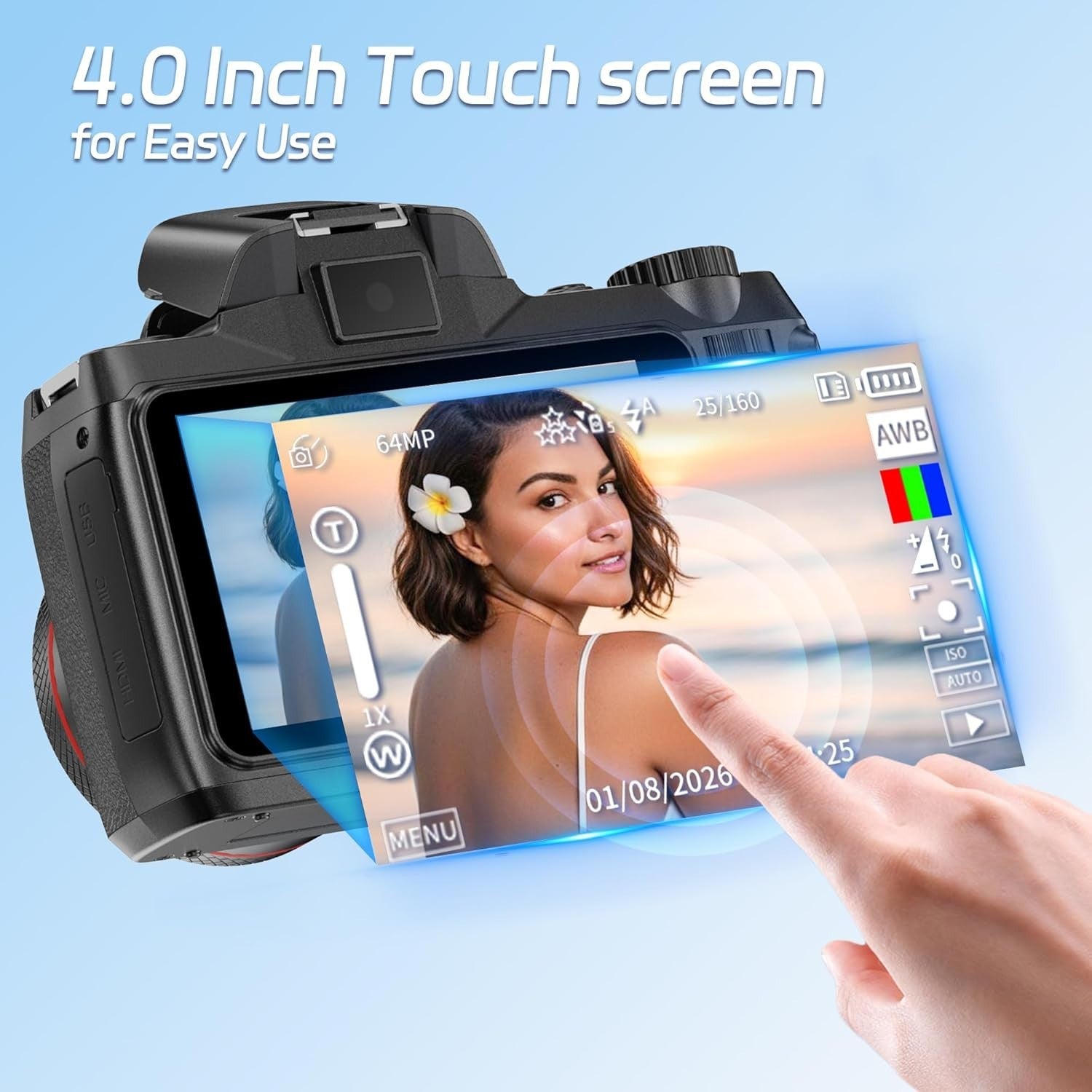 4K 64MP Digital Camera 18X Zoom Touch Screen Vlogging Camera Kit