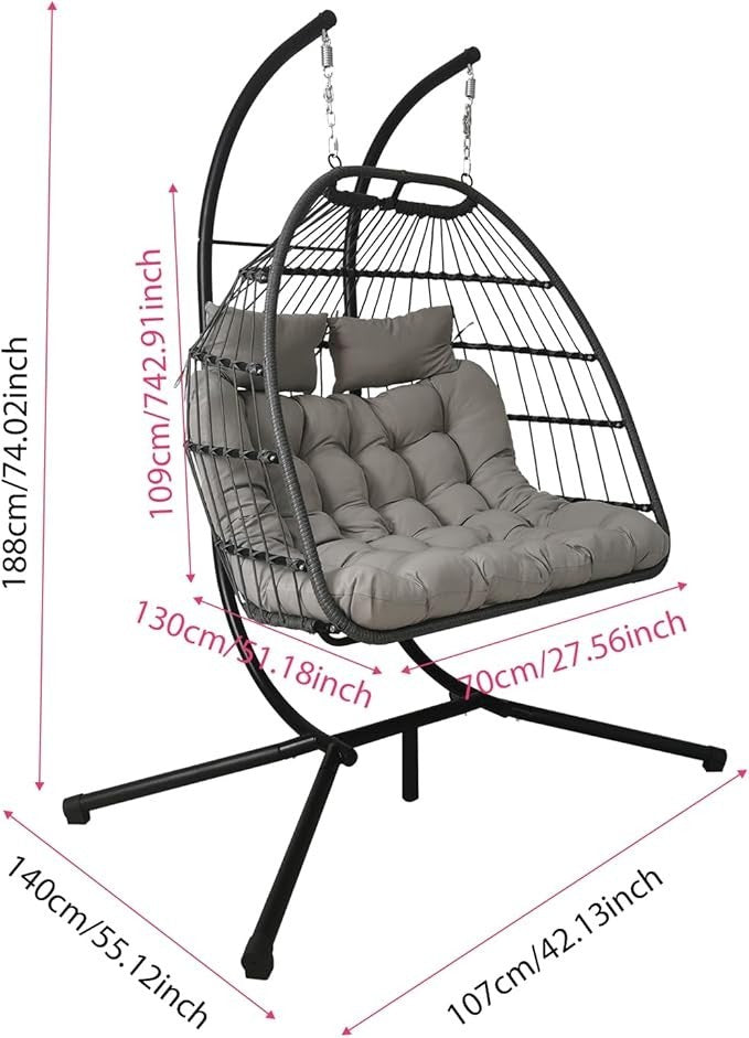Rattan Egg Chair w/ Stand – Indoor Outdoor Hammock Seat 350lbs Max