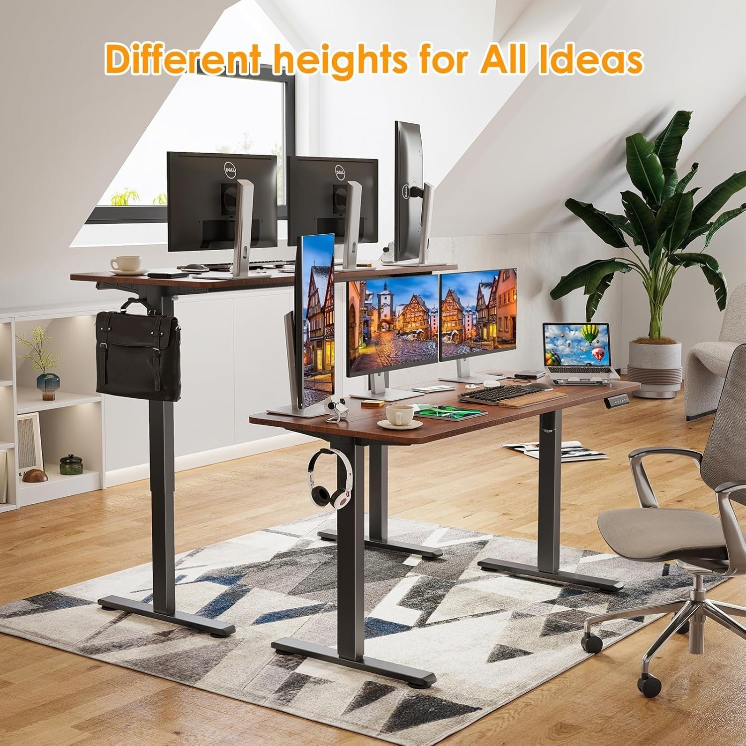 Reddish Brown Electric Standing Desk 140x60cm Adjustable Sit Stand Table