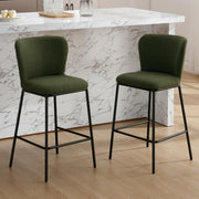Green Linen Bar Stool Set 2 – Upholstered High Counter Kitchen Chairs